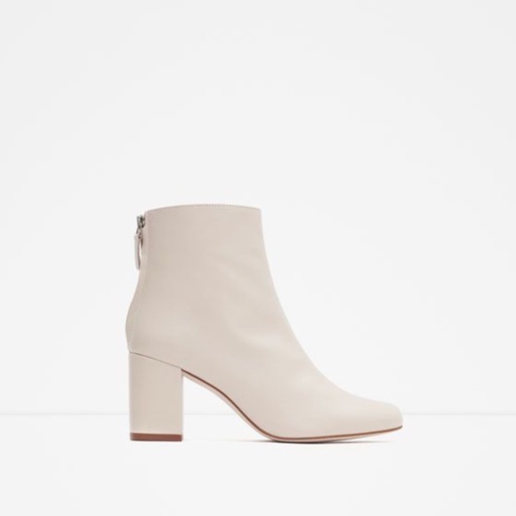 Zara Shoes - Zara leather block heel cream white ankle boots